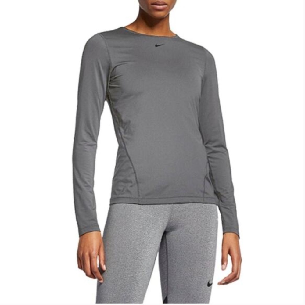NEW Women’s Nike Pro All Over Mesh Long Sleeve LS Top Dark Steel Grey / Black